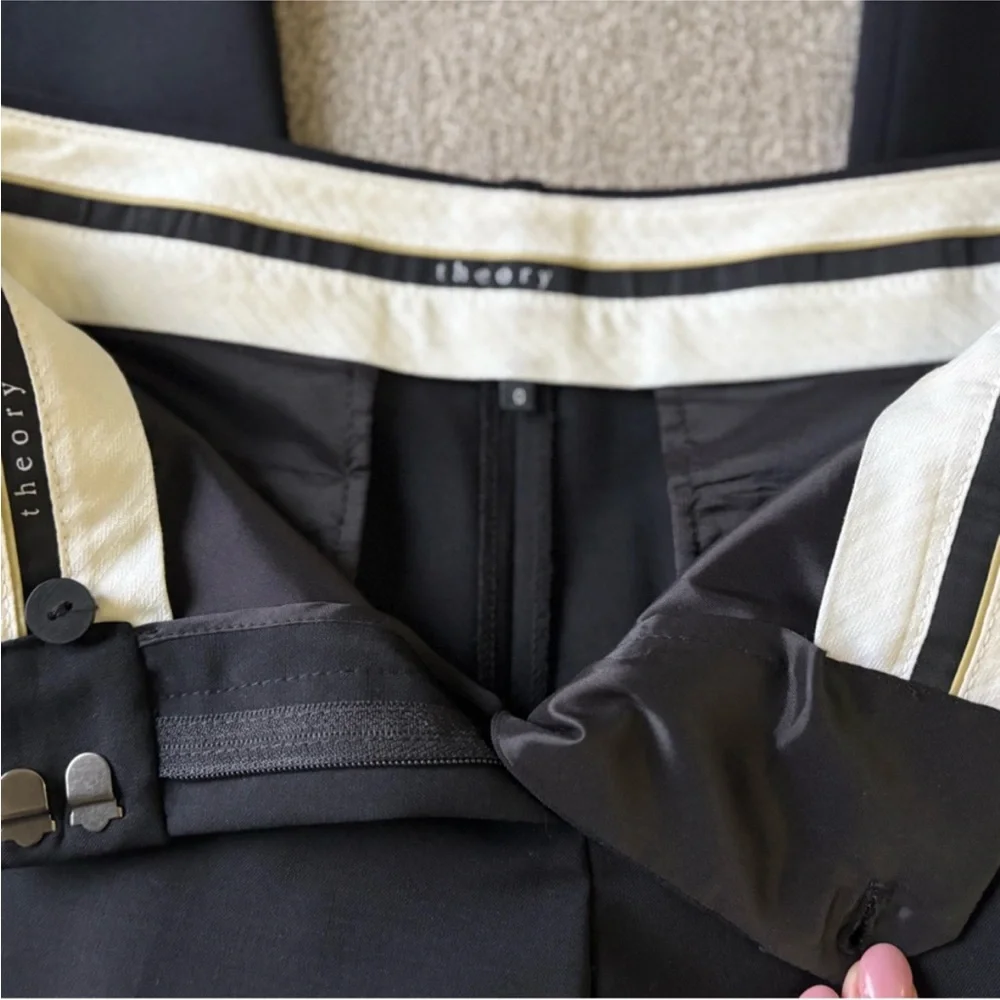 Theory Black Wool Flare Dress Pants Tailored Career Trousers Size 0 Made in USA - Picture 9 of 12